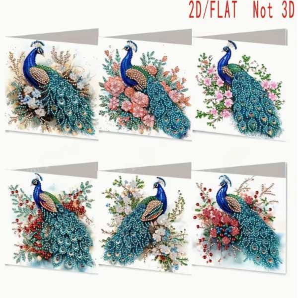 Diamond Painting 6 Stück Pfau und Blumenkarten 